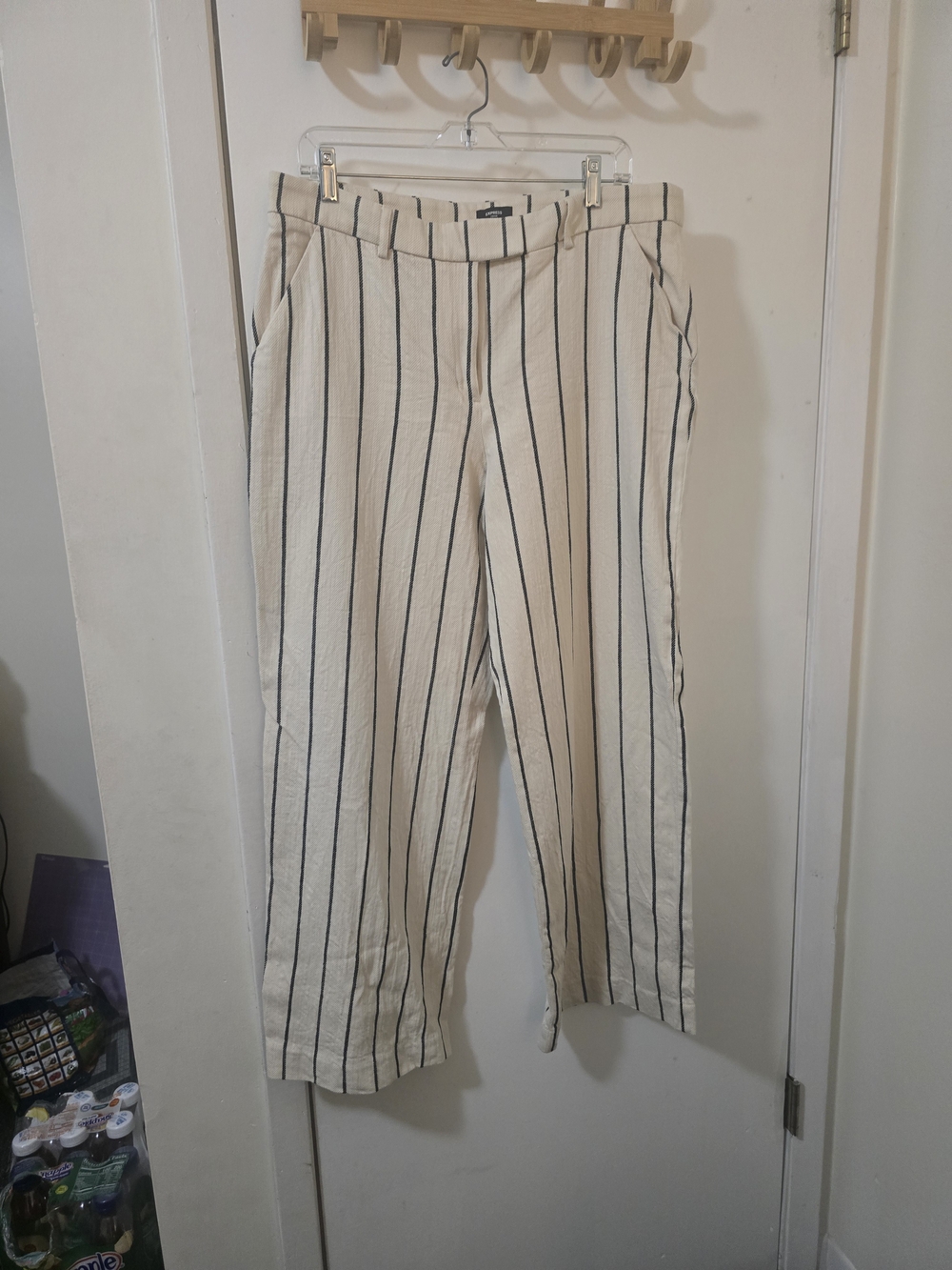 Express Editor Mid Rise Striped Trouser Pants - Cream/Navy Size 14r